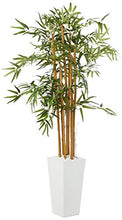 Load image into Gallery viewer, Nearly Natural 5812 5’ Bamboo Artificial Tree in White Tower Planter, Green
