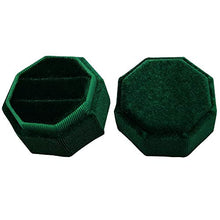 Load image into Gallery viewer, Beatilog Velvet Ring Bearer Box - Octagon Double Proposal Ring Display/Vintage Handmade Wedding Ring Holder/Jewelry Storage Gift Case for Engagement, Birthday, Christmas, Photography (Green)
