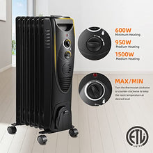 Load image into Gallery viewer, R.W.FLAME Oil Filled Radiator Heater - 3 Heat Settings, Adjustable Thermostat, Quiet and Portable Space Heater with Tip-over &amp; Overheating Functions (27", Black)

