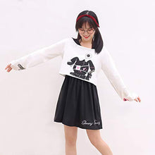 Load image into Gallery viewer, Cute Dress for Teens Girl Two Piece Set Bunny Prints Casual Cotton Dresses for Spring Autumn (M) Black White
