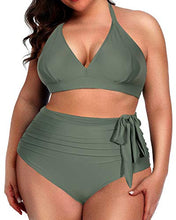 Load image into Gallery viewer, Daci Women Plus Size Two Piece Bikini Swimsuits with High Waisted BottomTummy Control Bathing Suits Green 20 Plus
