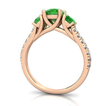 Load image into Gallery viewer, 14K Rose Gold Emerald and Diamond Round Pavé Trellis Ring - Size 6
