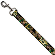 Load image into Gallery viewer, Dog Leash Loki Poses Black Gold Green 6 Feet Long 1.0 Inch Wide

