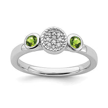 Load image into Gallery viewer, Solid 925 Sterling Silver Stackable Double Round Peridot Green August Gemstone and Diamond Ring Eternity Band Size 6 (.05 cttw.)
