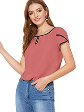 Load image into Gallery viewer, Milumia Women's Casual Pleated Petal Cap Sleeve Round Neck Keyhole Blouse Top Deep Pink X-Large
