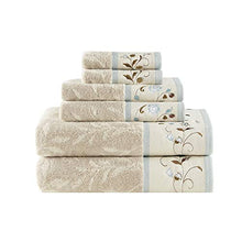 Load image into Gallery viewer, Madison Park Serene Floral Embroidered 100% Cotton Jacquard Ultra Soft Absorbent Bathroom Towel Set Shower Hand Face Washcloths, See Below, Blue
