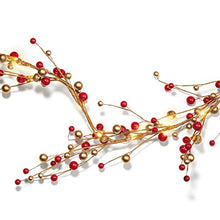 Load image into Gallery viewer, Christmas Garland with Lights - 6 Ft, Battery Operated, 100 LED Lights, Red and Gold Pip Berry Branch, Primitive/Farmhouse Style, Lighted Indoor Holiday Decor for Table or Fireplace Mantle
