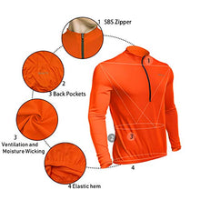Load image into Gallery viewer, Spotti Men's Cycling Bike Jersey Long Sleeve with 3 Rear Pockets - Moisture Wicking, Breathable, Quick Dry Biking Shirt (Orange, Chest 42-44" - XL)
