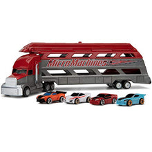 Load image into Gallery viewer, Micro Machines Mini Vehicle Hauler - Features 4 Exclusive Vehicles - Open The Top of The Trailer / Lower The Back Ramp to Load Up to 8 Vehicles - Tiny Vehicles, Huge World
