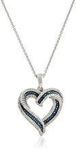 Load image into Gallery viewer, Amazon Collection Sterling Silver Blue and White Diamond Heart Pendant Necklace (1/2 cttw), 18"
