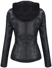 Load image into Gallery viewer, Tanming Women's Womens Hooded Faux Leather Jackets (Large, Black)
