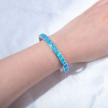 Load image into Gallery viewer, Womens Cuff Bracelet-Blue Opal Bangle Bracelets White Gold Plated Hypoallergenic Birthstone Bracelets Ladies Gemstone Bangle Bracelet
