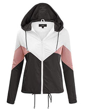 Load image into Gallery viewer, FASHION BOOMY Women's Color Block Windbreaker Jacket - Hooded Pullover - Zip Up Outwear Medium Black/Pink
