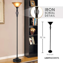Load image into Gallery viewer, Floor Lamp for Living Room Decor by Light Accents - Tall Floor Lamp Bed Room Decor - Traditional Iron Scrollwork Standing Lamp Pole Light with Alabaster Glass Bowl Shade – 70" Tall- (Bronze)
