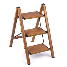 Load image into Gallery viewer, 3 Step Stool Ladder Woodgrain Shelf Aluminum Lightweight Folding with Anti-Slip and Wide Pedal for Home and Kitchen Space Saving
