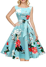 Load image into Gallery viewer, Hanpceirs Women's Boatneck Sleeveless Swing Vintage 1950s Cocktail Dress MintFlower 2X

