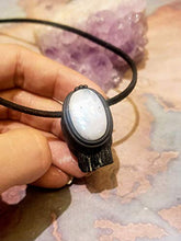 Load image into Gallery viewer, Spirit Warrior. Black Tourmaline Necklace. Raw Stone Jewelry w Moonstone Pendant. Mens Crystal Necklace. Spiritual jewelry
