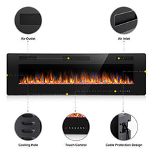 Load image into Gallery viewer, Joy Pebble Electric Fireplace, in-Wall Recessed and Wall Mounted 750/1500W Fireplace Heater, Touch Screen, Remote Control with Timer, Black (60 inch)
