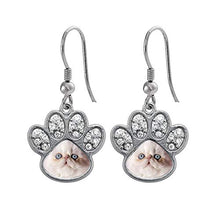 Load image into Gallery viewer, Inspired Silver - Persian Cat Charm Earrings for Women - Silver Pave Paw Charm French Hook Drop Earrings with Cubic Zirconia Jewelry
