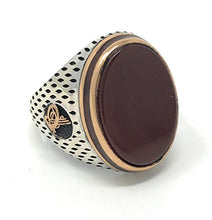 Load image into Gallery viewer, KAR 925K Stamped Sterling Silver Agate (Aqeeq) Ottoman Men's Ring K51C (8)
