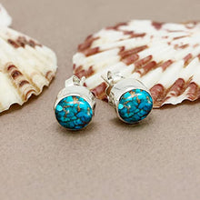 Load image into Gallery viewer, Natural Blue Copper Turquoise Earrings Studs Sterling Silver for Her Women Mom Wife
