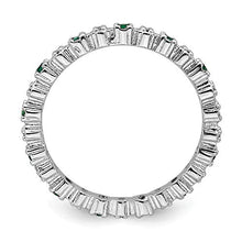 Load image into Gallery viewer, 925 Sterling Silver Created Green Emerald Diamond Band Ring Size 7.00 Stone Stackable Gemstone Birthstone May Fine Jewelry For Women Gifts For Her
