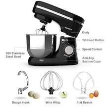 Load image into Gallery viewer, KUPPET Stand Mixer, 8-Speed Electric Mixer, Tilt-Head Food Mixer with Dough Hook, Wire Whip &amp; Beater, 4.7QT Stainless Steel Bowl, Black
