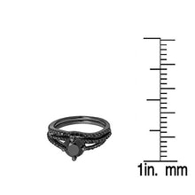 Load image into Gallery viewer, Dazzlingrock Collection 1.35 Carat (Ctw) Black Rhodium Plated Silver Black Diamond Ladies Bridal Engagement Ring Set, Size 7

