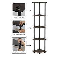 Load image into Gallery viewer, Furinno Turn-N-Tube 5 Tier Corner Shelf, Dark Brown Grain/Black
