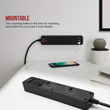 Load image into Gallery viewer, SUPERDANNY USB Surge Protector Power Strip Mountable Extension Cord Multiple Protection 5 Outlet 3 USB Port with Hook &amp; Loop Fastener for iPhone iPad PC Home Office Travel Black
