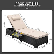 Load image into Gallery viewer, Outdoor PE Wicker Chaise Lounge - 2 Piece Patio Black Rattan Reclining Chair Furniture Set Beach Pool Adjustable Backrest Recliners with Khaki Cushions
