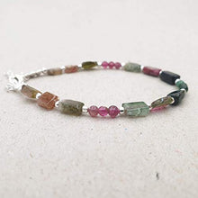Load image into Gallery viewer, Green Tourmaline Bracelet for women Pink Round Beads Sterling Silver October Birthstone Jewelry
