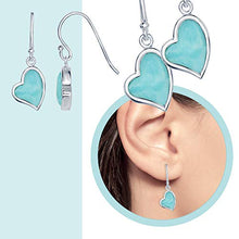 Load image into Gallery viewer, Sterling Silver Natural Larimar Heart Fishhook Earrings
