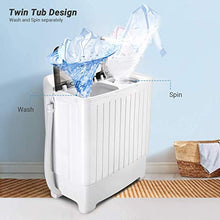 Load image into Gallery viewer, Portable Mini Twin Tub Washing Machine 17.6lbs, Washer(11lbs)&amp;Spinner(6.6lbs), 35 mins MAX Washing Time, with Drain Hose, Inlet Water Hose, For Camping, Apartments, Dorms- TACKLIFE DSBP171
