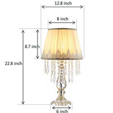Load image into Gallery viewer, Moooni Modern Bedside Crystal Table Lamp with Ruched Fabric Lampshade Elegant Crystal Chandelier Nightstand Lamp for Living Room Girls Room Set of 2 Dimmable W 12.8" X H 22.8"
