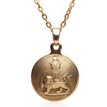 Load image into Gallery viewer, Asoodehdelan Gold Pt Iranian Persian Shir Khorshid Lion Sun Pahlavi Necklace Iran Farvahar (18" Chain)
