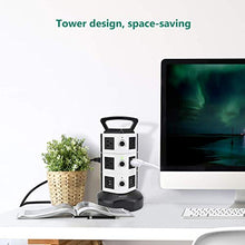 Load image into Gallery viewer, Power Strip Tower JACKYLED Surge Protector Electric Charging Station 3000W 13A 10 Outlets 4 USB Ports with 16AWG 6.5ft Heavy Duty Extension Cord for Home Office
