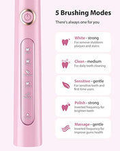 Load image into Gallery viewer, Electric Toothbrush Clean as Dentists, Rechargeable Sonic Toothbrushes Built-in Smart Timer and 5 Deep Cleaning Modes, with 3 Replacement Brush Heads, Waterproof, Pink
