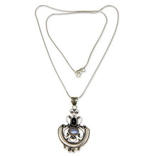 Load image into Gallery viewer, NOVICA .925 Sterling Silver Rainbow Moonstone and Garnet Pendant Necklace, 17", Arabesque'
