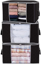 Load image into Gallery viewer, Lifewit Large Capacity Clothes Storage Bag Organizer with Reinforced Handle Thick Fabric for Comforters, Blankets, Bedding, Foldable with Sturdy Zipper, Clear Window, 3 Pack, 90L, Black
