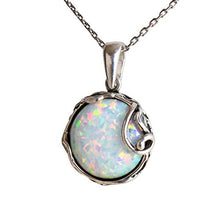 Load image into Gallery viewer, 925 Sterling Silver White Opal Large Pendant; Libra Natural March Birthstone Round Pendant; Antique Jewelry For Women ; Handmade Vintage Style Fire Opal Stone Necklace For Women
