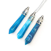 Load image into Gallery viewer, Hexagonal Pile Blue Agate Gemstone Pendant Necklace Healing Crystal Reiki Chakra Gem Stones 26 Inch (1pc) Great Gift GGP26-B3
