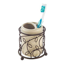 Load image into Gallery viewer, iDesign Twigz Ceramic Toothbrush Holder Stand for Bathroom, Vanity Countertops in Master, Guest, and Kids' Bathrooms, 3.7" x 3.7" x 4.1", Vanilla and Bronze
