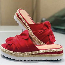 Load image into Gallery viewer, Aniywn Summer Bow Tie Flip Flops Flat Espadrille Platform Wedge Sandals for Women Casual Breathable Open Toe Sandals Red
