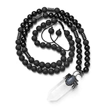 Load image into Gallery viewer, Top Plaza Natural Stone Healing Crystal Clear Quartz Hexagonal Pointed Gemstone Pendant Necklace Crescent Moon Jewelry Adjustable Lava Rock Beads Necklaces for Women Men
