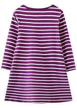 Load image into Gallery viewer, Toddler Girls Cotton Christmas Dress Long Sleeve Casual Purple Stripe Cat Appliques Playwear Jersey Shirt Dresses 4T
