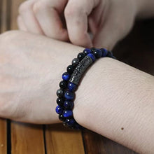 Load image into Gallery viewer, 2Pcs Triple Protection Bracelet,Natural Tigers Eye Black Obsidian and Hematite 8 MM Beads Bracelet for Men Women Gift, Healing Crystal Bracelet Bring Luck and Prosperity and Happiness (Blue)
