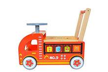 Load image into Gallery viewer, Pidoko Kids Ride On Fire Truck - Wooden Push and Pull Walker Cart - Balance Wagon Toy for Toddlers Boys &amp; Girls age 18 Months and up
