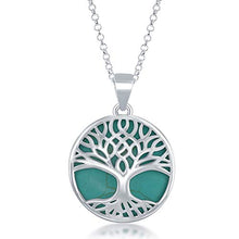 Load image into Gallery viewer, Beaux Bijoux Sterling Silver Natural Turquoise Stone Tree of Life Circle Pendant Necklace for Women with 18" Sterling Silver Thick Chain
