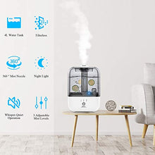 Load image into Gallery viewer, KNGUVTH Cool Mist Humidifier, Quiet Humidifiers for Home Bedroom Babies, 4.5L Top Fill Mist Large Humidifier Ultrasonic Air Humidifier, Works Up to 30 Hours, Adjustable Mist Levels, Auto Shut-Off
